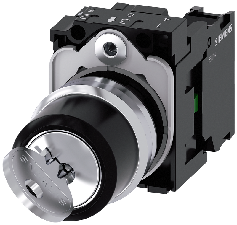 SIEMENS 3SU1150-4BF11-1BA0 Key-operated switch RONIS, 22 mm, round, metal, high gloss, key removal O+I