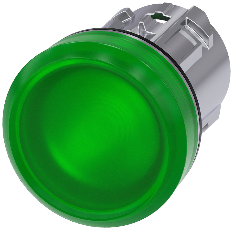 Siemens 3SU1051-6AA40-0AA0 Indicator lights, 22 mm, round, metal, shiny, green, lens, smooth