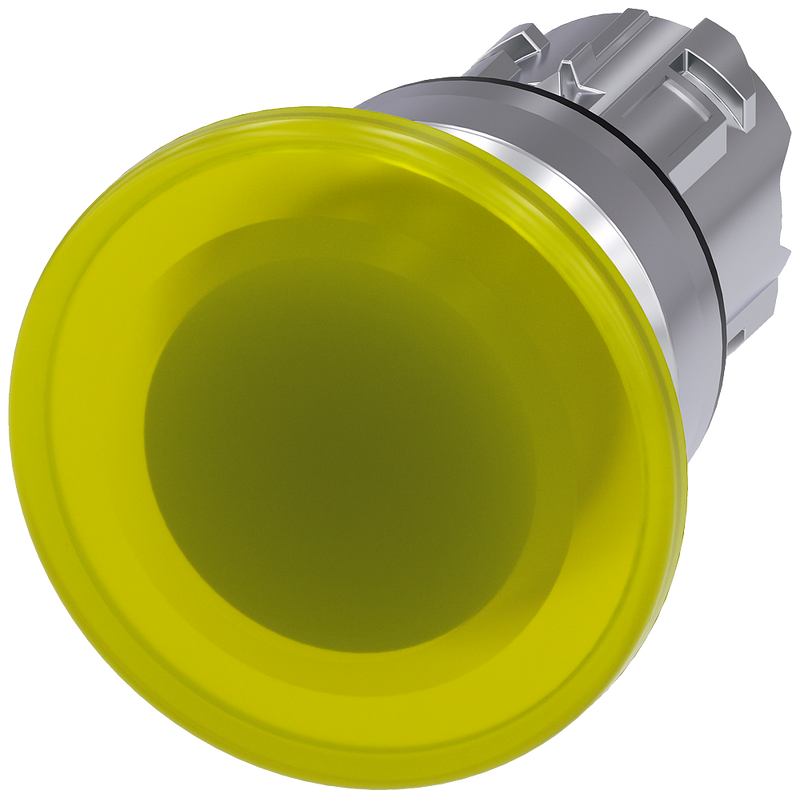 SIEMENS 3SU1051-1BD30-0AA0 Mushroom pushbutton, illuminated, 22 mm, round, metal, high gloss, yellow, 40 mm