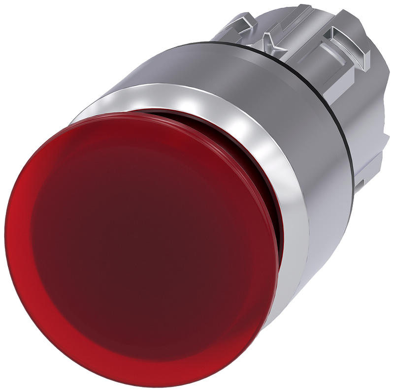 SIEMENS 3SU1051-1AA20-0AA0 Mushroom pushbutton, illuminated, 22 mm, round, metal, high gloss, red, 30 mm