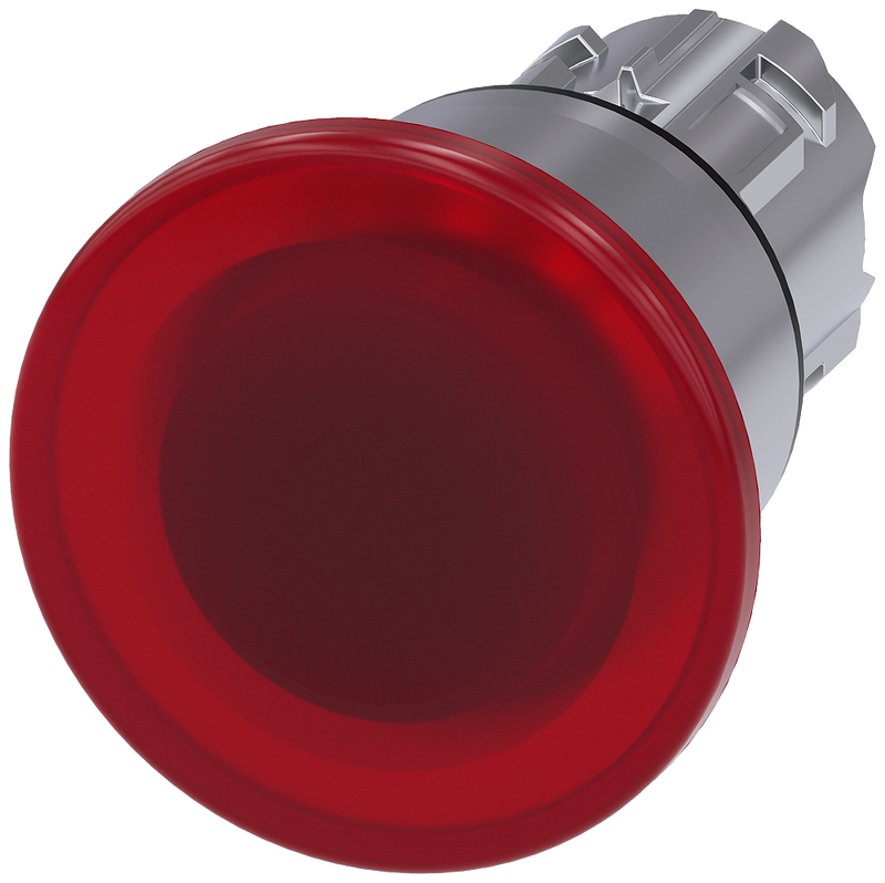 SIEMENS 3SU1051-1BA20-0AA0 Mushroom pushbutton, illuminated, 22 mm, round, metal, high gloss, red, 40 mm