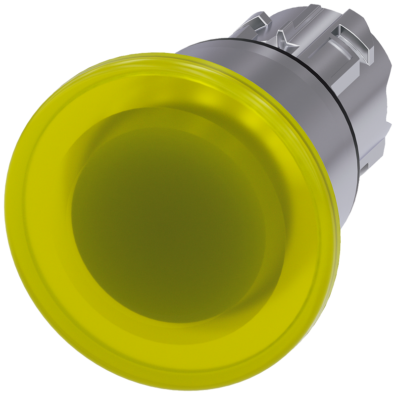 SIEMENS 3SU1051-1BA30-0AA0 Mushroom pushbutton, illuminated, 22 mm, round, metal, high gloss, yellow, 40 mm