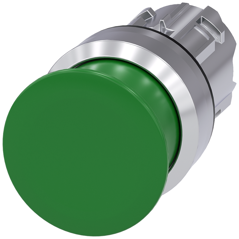 SIEMENS 3SU1050-1AD40-0AA0 Mushroom pushbutton, 22 mm, round, metal, high gloss, green, 30 mm