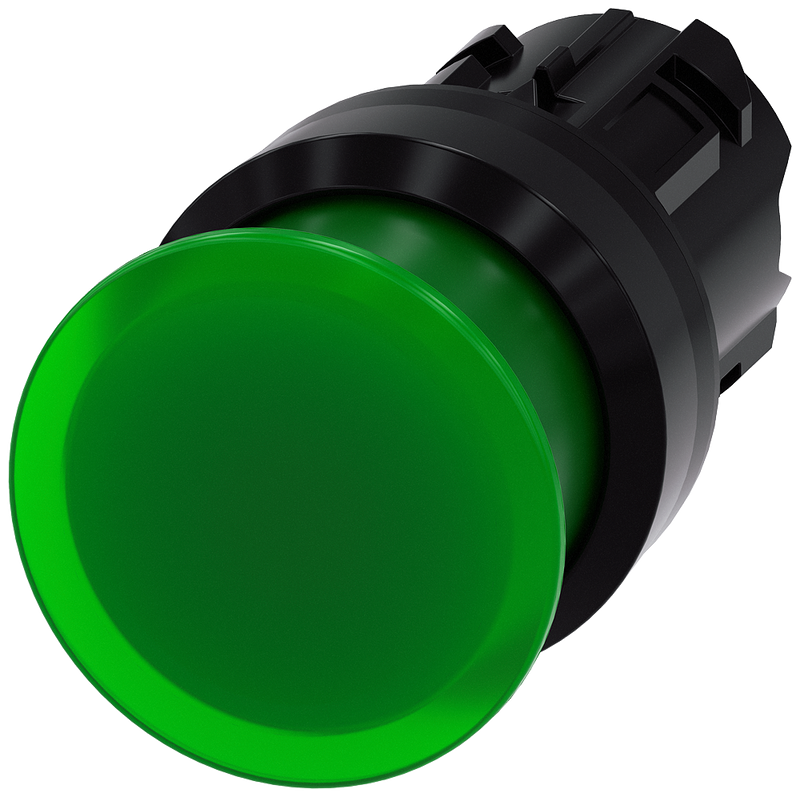 SIEMENS 3SU1001-1AD40-0AA0 Mushroom pushbutton, illuminated, 22 mm, round, plastic, green, 30 mm