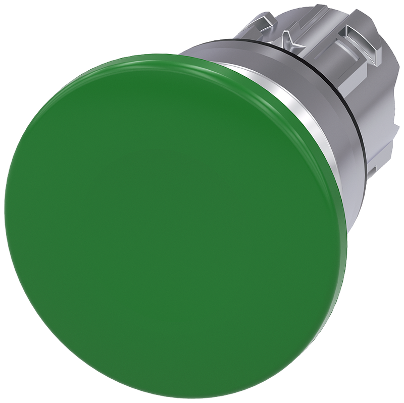 SIEMENS 3SU1050-1BD40-0AA0 Mushroom pushbutton, 22 mm, round, metal, high gloss, green, 40 mm
