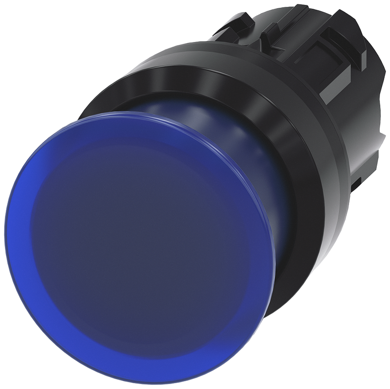 SIEMENS 3SU1001-1AD50-0AA0 Mushroom pushbutton, illuminated, 22 mm, round, plastic, blue, 30 mm