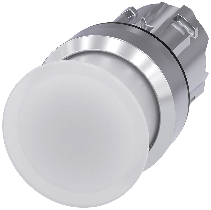 SIEMENS 3SU1051-1AD60-0AA0 Mushroom pushbutton, illuminated, 22 mm, round, metal, high gloss, white, 30 mm