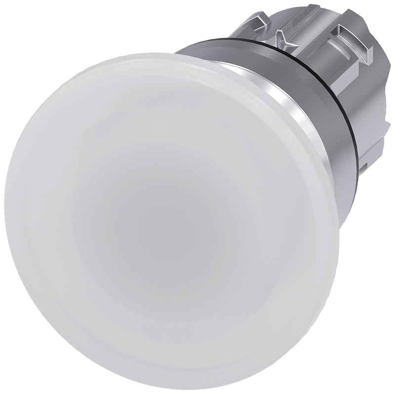 Siemens 3SU1051-1BD60-0AA0 Illuminated mushroom pushbutton, 22 mm, round, metal, shiny, white, 40 mm, momentary contact type