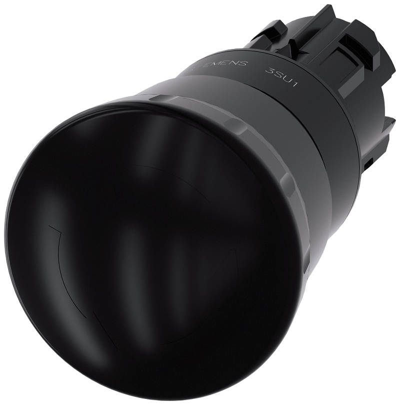SIEMENS 3SU1000-1HB10-0AA0 Mushroom pushbutton, 22 mm, round, plastic, black, rotate-to-unlatch mechanism