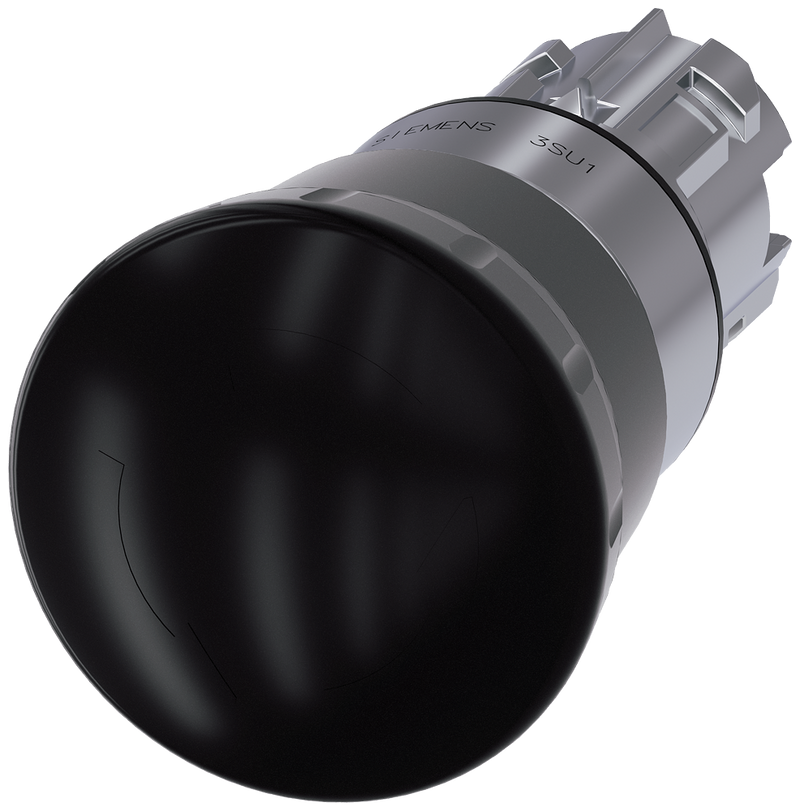 SIEMENS 3SU1050-1HB10-0AA0 Mushroom pushbutton, 22 mm, round, metal, high gloss, black, rotate-to-unlatch mechanism