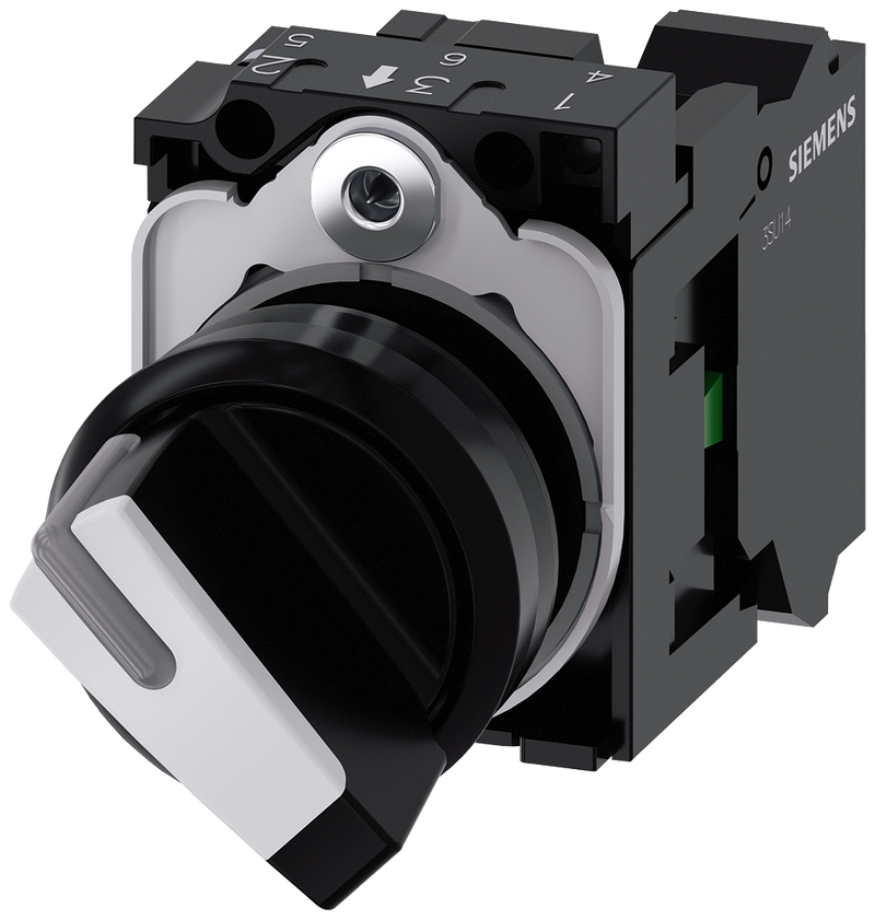 SIEMENS 3SU1100-2BF60-3BA0 Toggle switch, illuminable, 22 mm, round, plastic, black, white, 1 NO