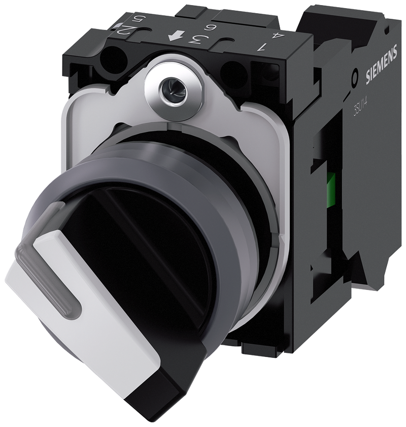 SIEMENS 3SU1130-2BF60-3BA0 Toggle switch, illuminable, 22 mm, round, metal front ring, white, 1 NO