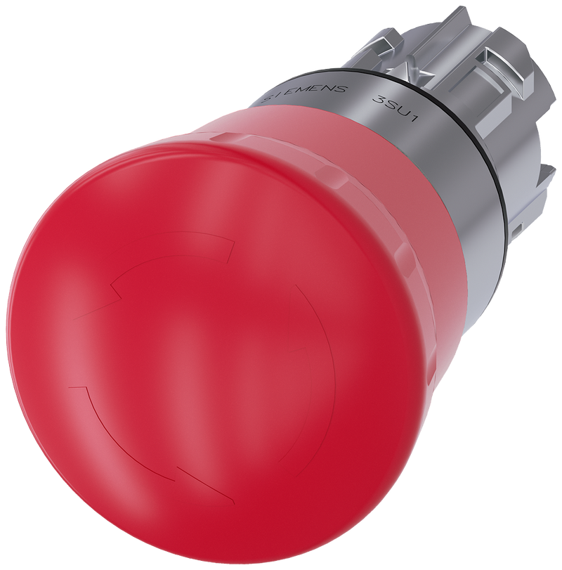 SIEMENS 3SU1050-1HB20-0AA0 Emergency stop mushroom pushbutton, 22 mm, round, metal, high gloss, red, rotate-to-unlatch mechanism