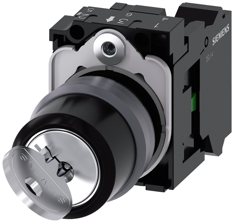 SIEMENS 3SU1130-4BF11-3BA0 Key-operated switch RONIS, 22 mm, round, metal front ring, key removal O+I