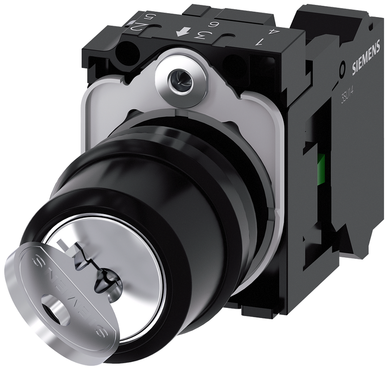 SIEMENS 3SU1100-4BF11-3BA0 Key-operated switch RONIS, 22 mm, round, plastic, key removal O+I, 1 NO