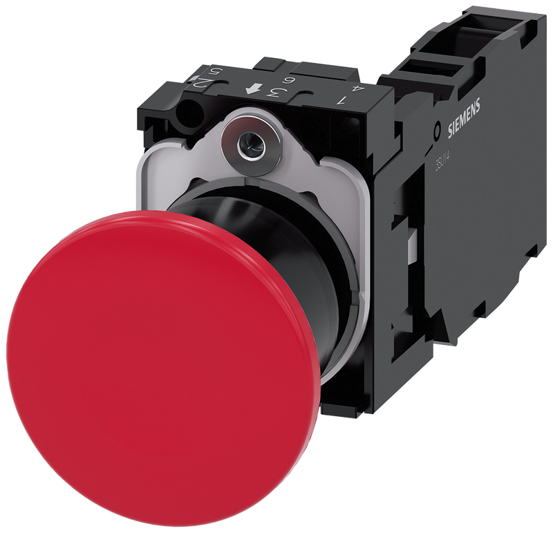 SIEMENS 3SU1100-1BA20-1FA0 Mushroom pushbutton, 22 mm, round, plastic, red, 1 NO + 1 NC