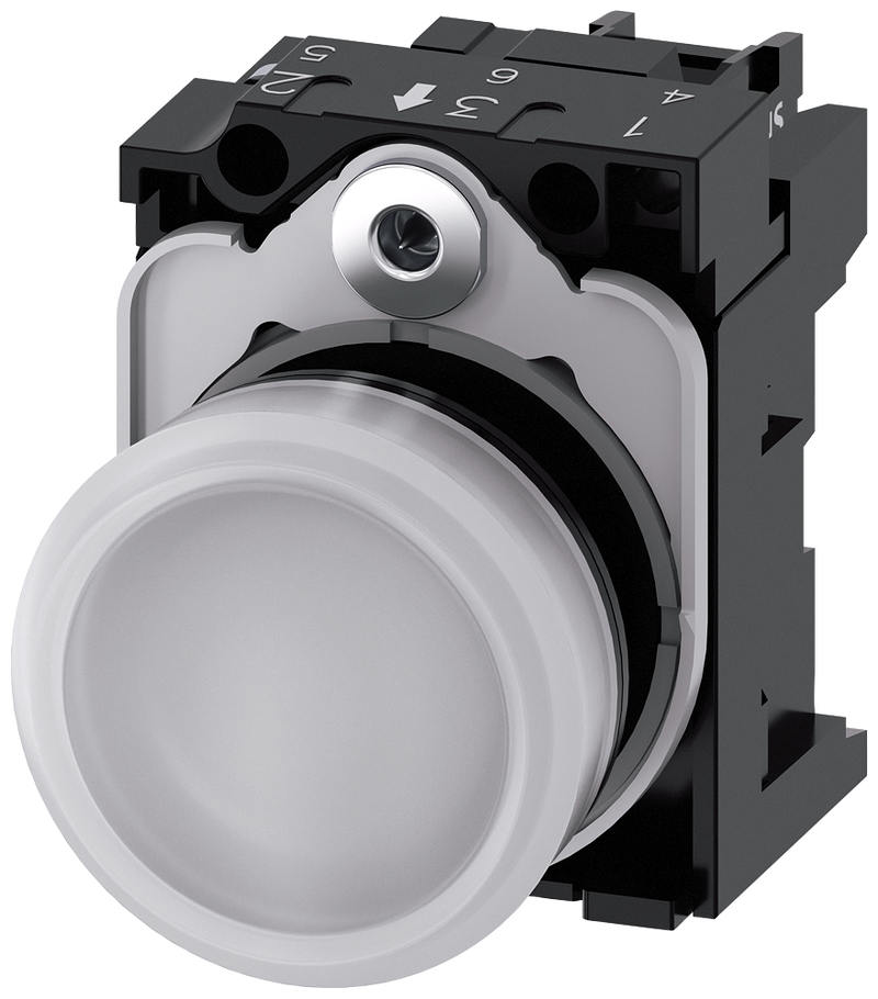 SIEMENS 3SU1106-6AA60-1AA0 Indicator light, 22 mm, round, plastic, white, lens, smooth, 230 V AC