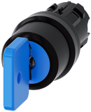 SIEMENS 3SU1000-4GL11-0AA0 Key-operated switch O.M.R, 22 mm, round, plastic, blue, key removal I+O+II