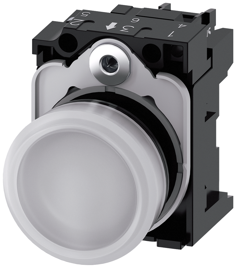 SIEMENS 3SU1103-6AA60-1AA0 Indicator light, 22 mm, round, plastic, white, lens, smooth, 110 V AC