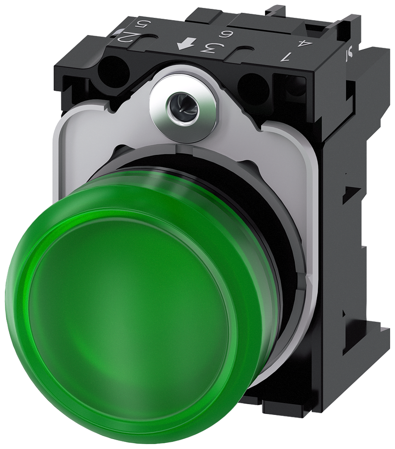 SIEMENS 3SU1103-6AA40-1AA0 Indicator light, 22 mm, round, plastic, green, lens, smooth, 110 V AC