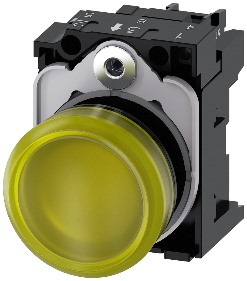 SIEMENS 3SU1103-6AA30-1AA0 Indicator light, 22 mm, round, plastic, yellow, lens, smooth, 110 V AC