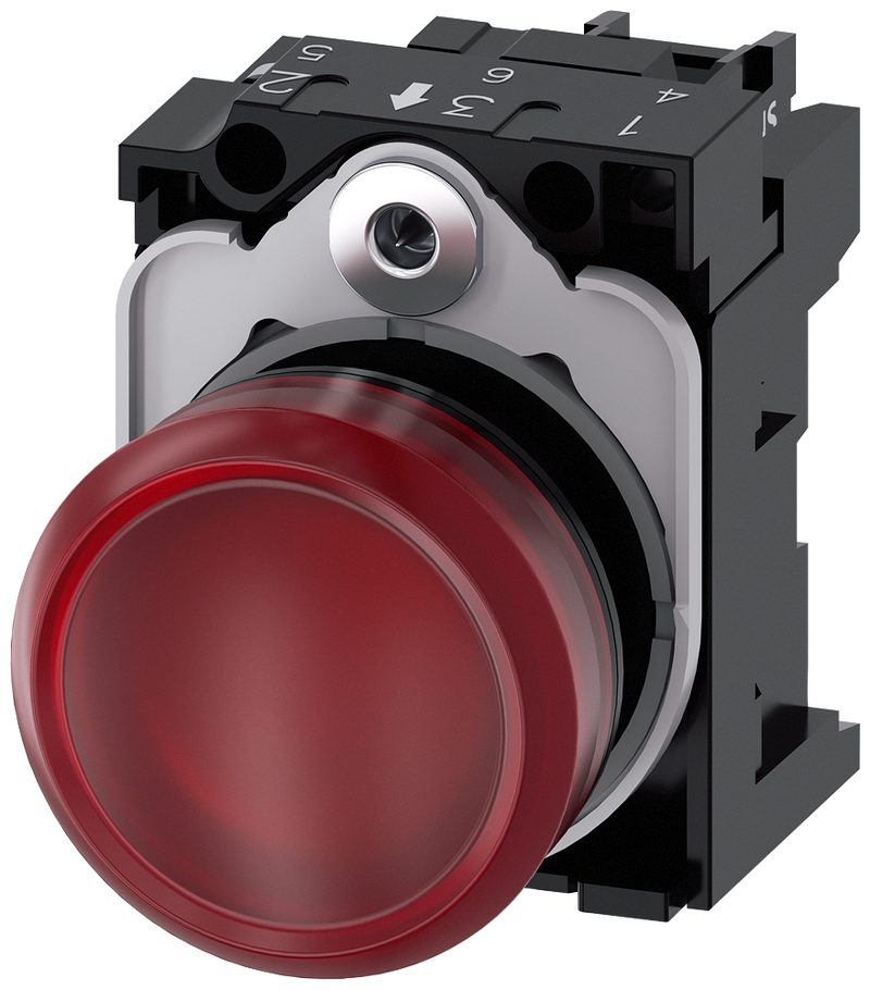 SIEMENS 3SU1103-6AA20-1AA0 Indicator light, 22 mm, round, plastic, red, lens, smooth, 110 V AC