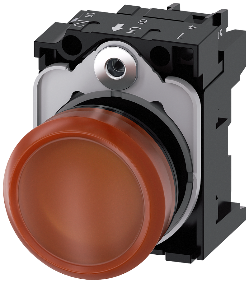 SIEMENS 3SU1103-6AA00-1AA0 Indicator light, 22 mm, round, plastic, amber, lens, smooth, 110 V AC