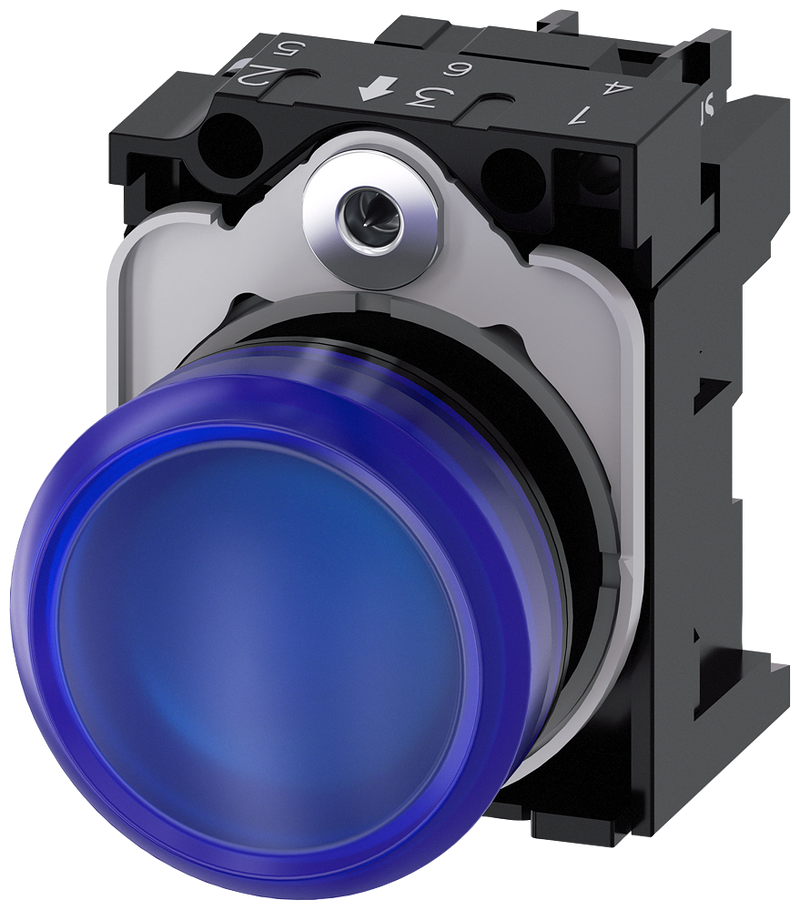 SIEMENS 3SU1102-6AA50-1AA0 Indicator light, 22 mm, round, plastic, blue, lens, smooth, 24 V AC/DC