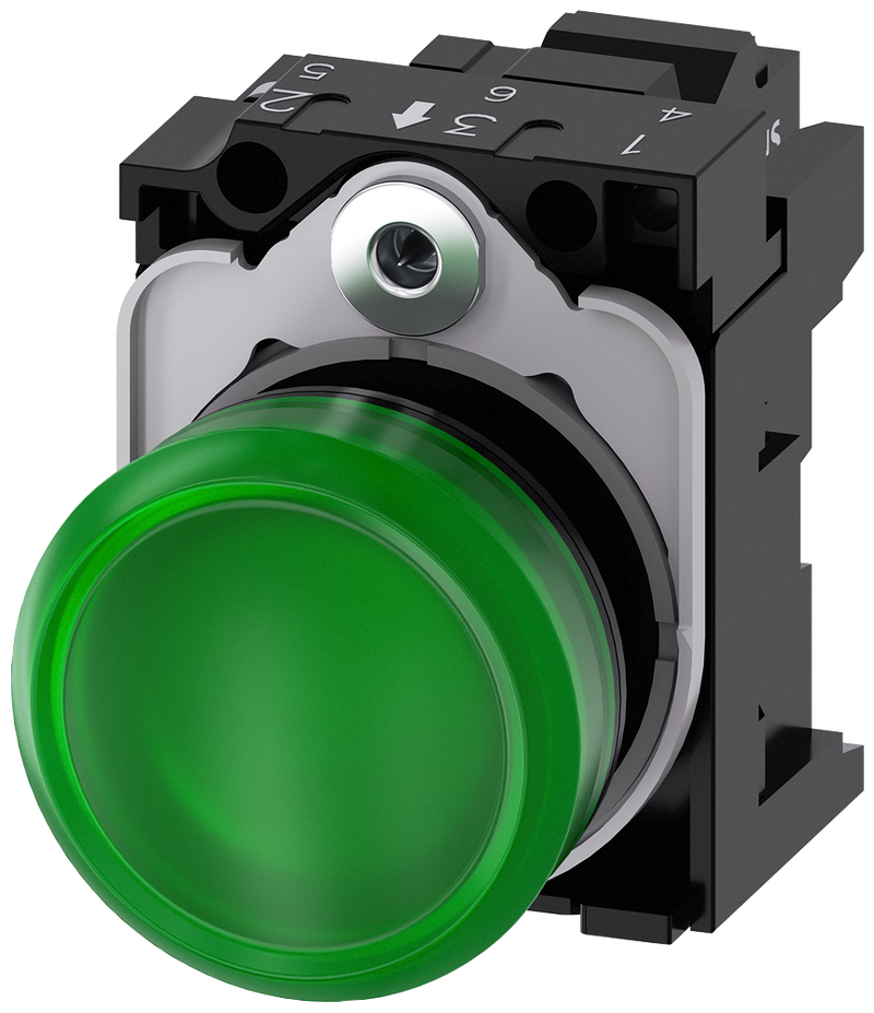 SIEMENS 3SU1102-6AA40-3AA0 Indicator light, 22 mm, round, plastic, green, lens, smooth, 24 V AC/DC