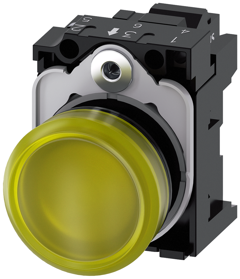 SIEMENS 3SU1102-6AA30-3AA0 Indicator light, 22 mm, round, plastic, yellow, lens, smooth, 24 V AC/DC