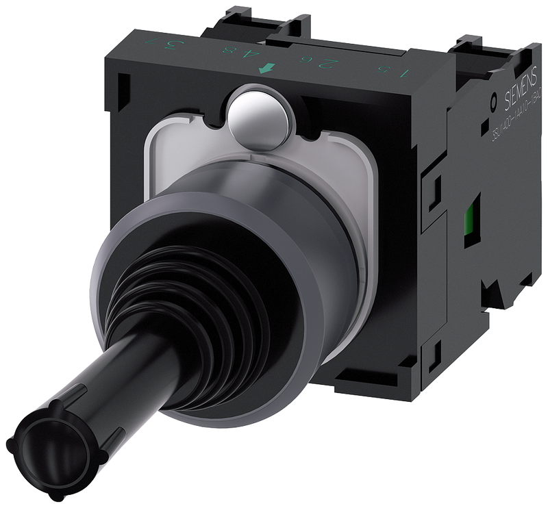 Siemens 3SU1130-7AA10-1NA0 Coordinate switch, 22 mm, round, plastic with metal front ring, black, 2 switch positions, horizontal latching, without mechanical interlocking, in O position, with holder, 1 NO, 1 NO, screw terminal,