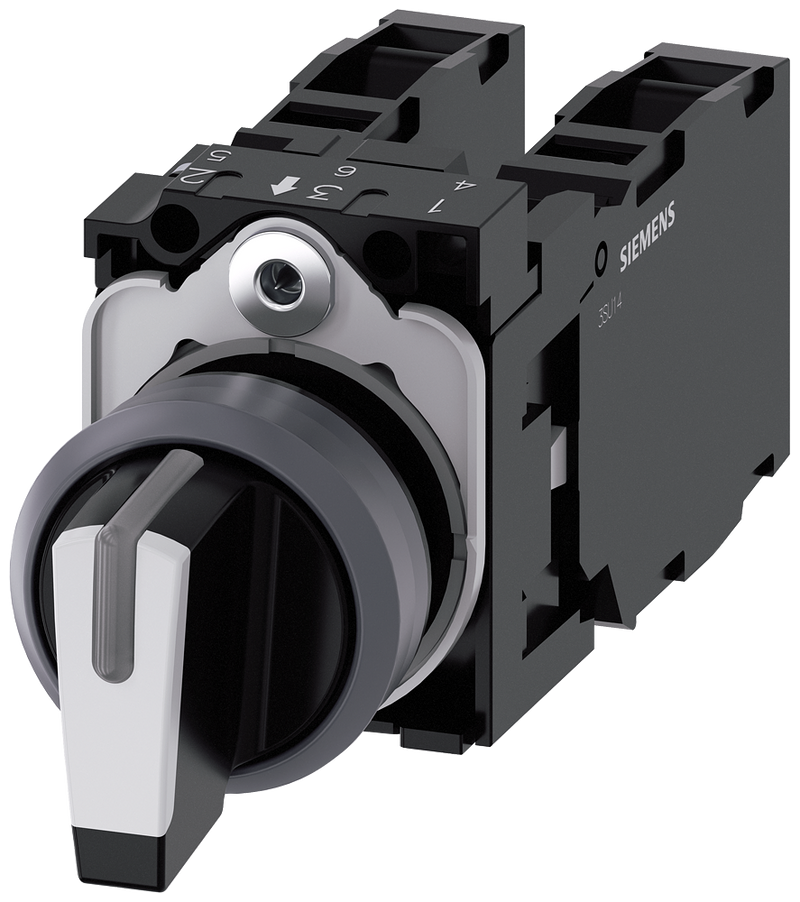 SIEMENS 3SU1130-2BL60-1LA0 Toggle switch illuminable 22 mm round metal front ring white 1 NO+1 NC 1 NO+1 NC