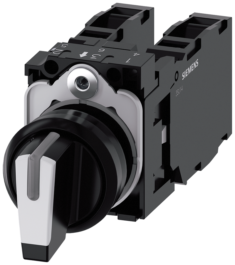 SIEMENS 3SU1100-2BL60-1LA0 Toggle switch, illuminable, 22 mm, round, plastic, black, white, 2x1 NO + 1 NC
