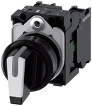 SIEMENS 3SU1100-2BL60-1NA0 Toggle switch, illuminable, 22 mm, round, plastic, black, white, 1 NO, 1 NO