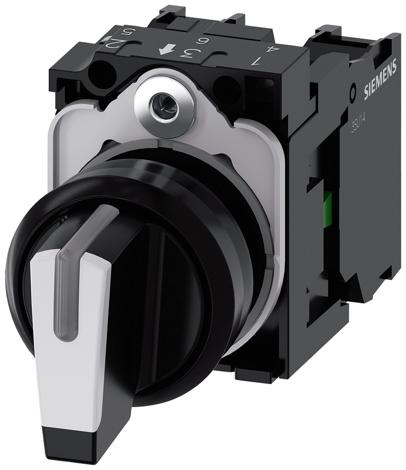 SIEMENS 3SU1100-2BL60-1NA0 Toggle switch, illuminable, 22 mm, round, plastic, black, white, 1 NO, 1 NO