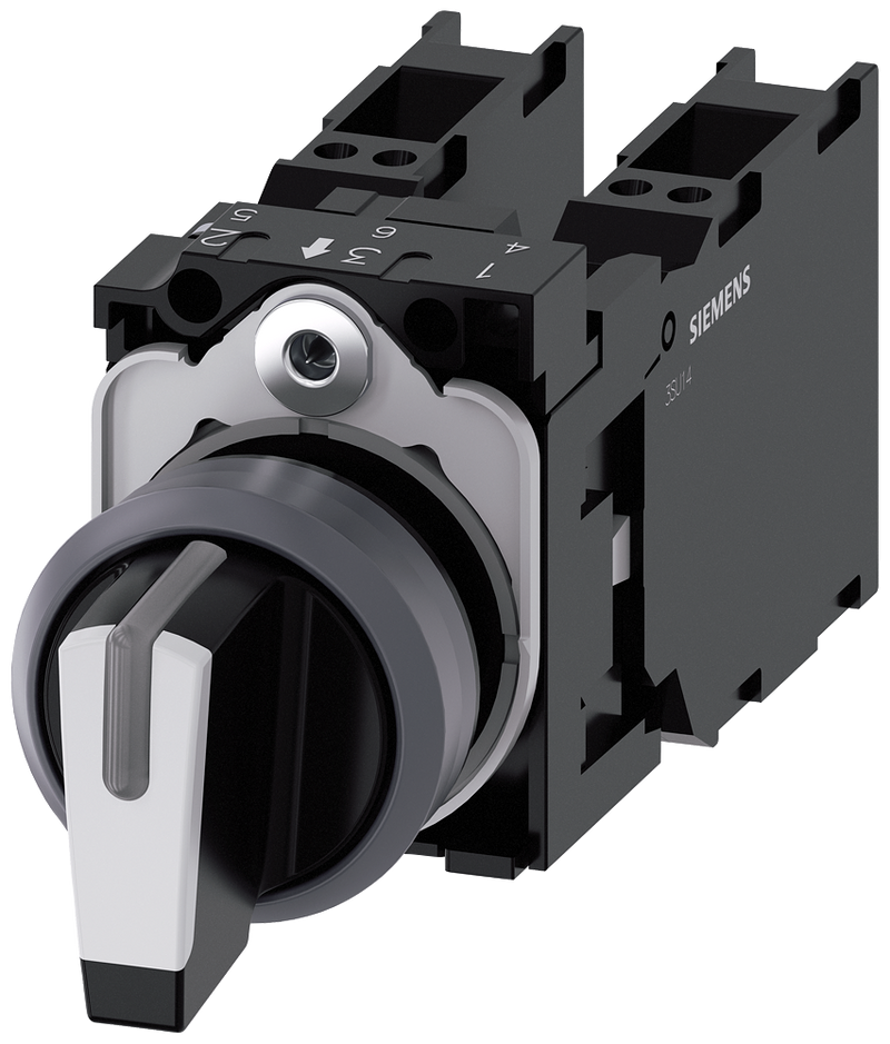 SIEMENS 3SU1130-2BL60-3LA0 Toggle switch illuminable 22 mm round metal front ring white 1 NO+1 NC 1 NO+1 NC