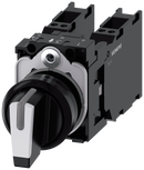 SIEMENS 3SU1100-2BL60-3LA0 Toggle switch, illuminable, 22 mm, round, plastic, black, white, 2x1 NO + 1 NC