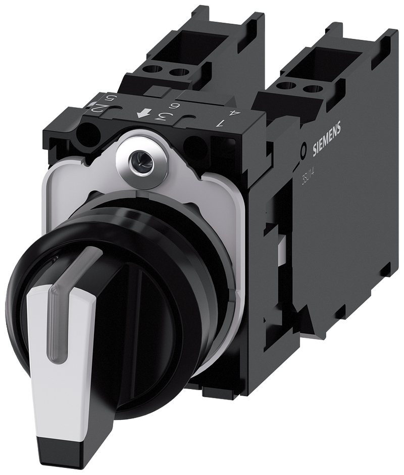 SIEMENS 3SU1100-2BL60-3LA0 Toggle switch, illuminable, 22 mm, round, plastic, black, white, 2x1 NO + 1 NC