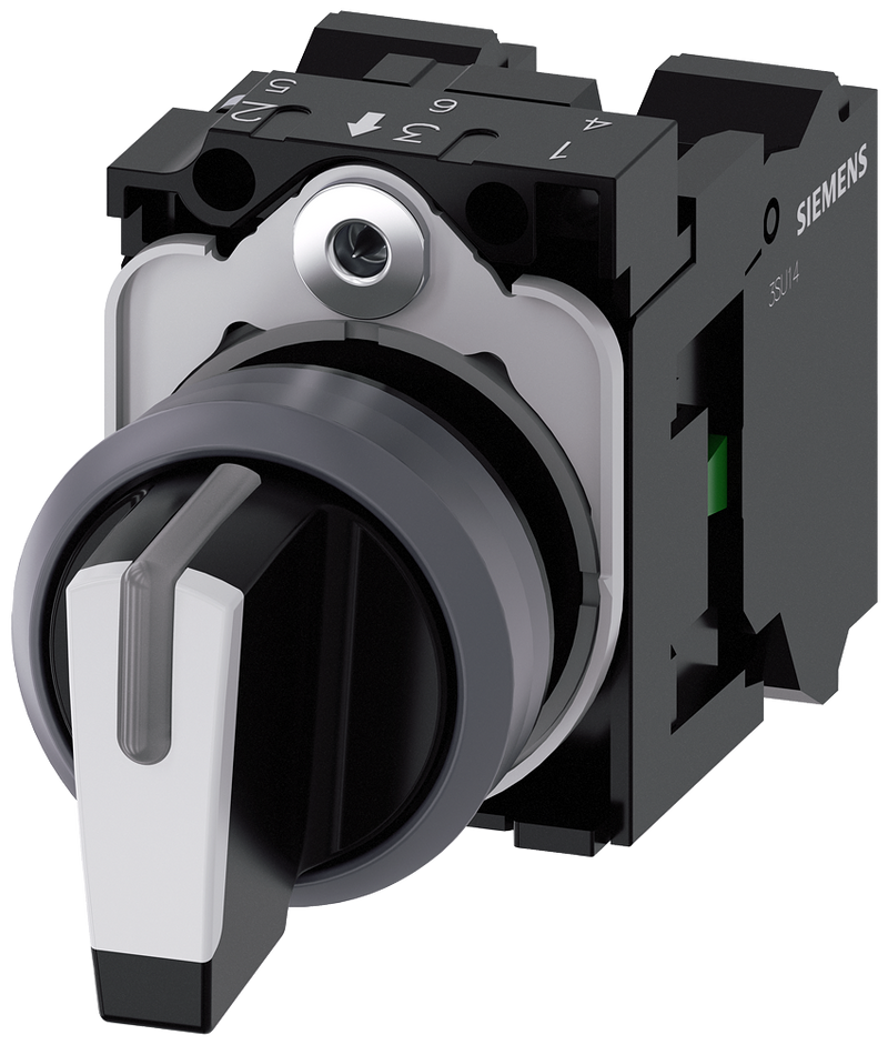 SIEMENS 3SU1130-2BL60-3NA0 Toggle switch, illuminable, 22 mm, round, metal front ring, white, 1 NO, 1 NO