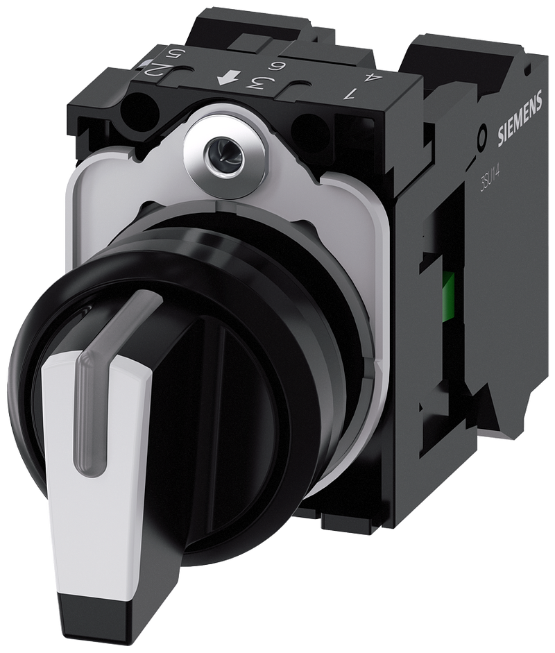 SIEMENS 3SU1100-2BM60-3NA0 Toggle switch, illuminable, 22 mm, round, plastic, black, white, 1 NO, 1 NO