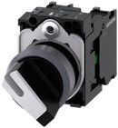 SIEMENS 3SU1130-2BF60-1MA0 Toggle switch, illuminable, 22 mm, round, metal front ring, white, 1 NO+1 NC