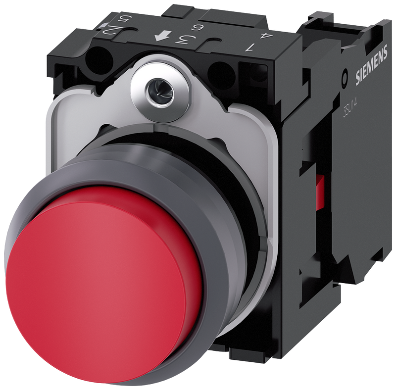 SIEMENS 3SU1130-0BB20-1CA0 Pushbutton, 22 mm, round, plastic with metal front ring, red, button, 1 NC
