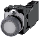 SIEMENS 3SU1136-0AB70-1FA0 Pushbutton illuminated 22 m round metal front ring clear button 1 NO + 1 NC 230 V AC