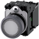 Siemens 3SU1136-0AB70-1BA0 Illuminated pushbutton, 22 mm, round, plastic with metal front ring, clear, pushbutton, flat, momentary contact type, with holder, 1 NO, LED module with integrated LED 230 V AC, screw terminal