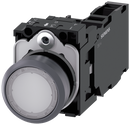 Siemens 3SU1136-0AB60-1FA0 Illuminated pushbutton, 22 mm, round, plastic with metal front ring, white, pushbutton, flat, momentary contact type, with holder, 1 NO+1 NC, LED module with integrated LED 230 V AC, screw terminal