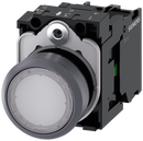 Siemens 3SU1132-0AB60-1BA0 Illuminated pushbutton, 22 mm, round, plastic with metal front ring, white, pushbutton, flat, momentary contact type, with holder, 1 NO, LED module with integrated LED 24 V AC/DC, screw terminal