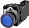 Siemens 3SU1136-0AB50-1FA0 Illuminated pushbutton, 22 mm, round, plastic with metal front ring, blue, pushbutton, flat, momentary contact type, with holder, 1 NO+1 NC, LED module with integrated LED 230 V AC, screw terminal