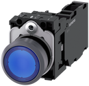 Siemens 3SU1132-0AB50-1FA0 Illuminated pushbutton, 22 mm, round, plastic with metal front ring, blue, pushbutton, flat, momentary contact type, with holder, 1 NO+1 NC, LED module with integrated LED 24 V AC/DC, screw terminal
