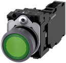 SIEMENS 3SU1133-0AB40-1FA0 Pushbutton illuminated 22 m round metal front ring green button 1 NO + 1 NC 110 V AC