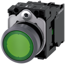 SIEMENS 3SU1133-0AB40-1BA0 Pushbutton, illuminated 22 m round metal front ring green button 1 NO 110 V AC